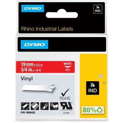 Dymo Colored 3/4" Vinyl Label Tape - 3/4" (19 mm) Width - Pe