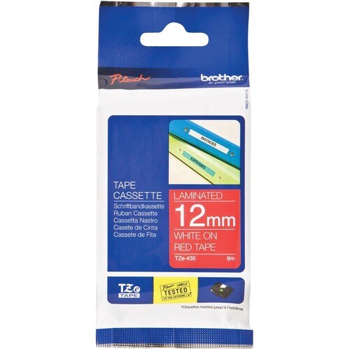 LAMINATED TAPES 12MM WHITE ON .RED