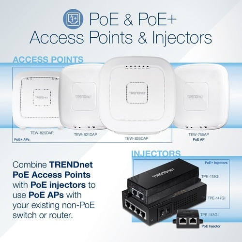 Inyector Gigabit Power over Ethernet de TRENDnet, velocidades Gigabit dúplex completo