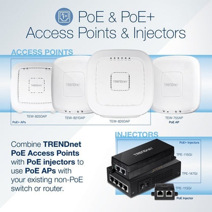 Inyector Gigabit Power over Ethernet de TRENDnet, velocidades Gigabit dúplex completo