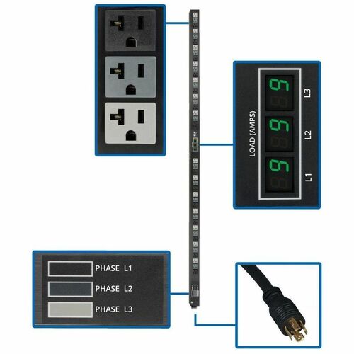 Unité de distribution d'alimentation triphasée avec compteur Tripp Lite par Eaton - NEMA L21-20P - 42 x NEMA 5-1