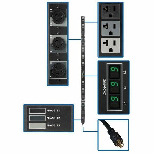 Unité de distribution d'alimentation triphasée avec compteur Tripp Lite par Eaton - NEMA L21-20P - 6 x NEMA L6-2