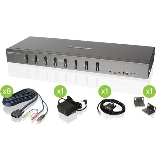 COMMUTATEUR KVMP 8 PORTS USB DVI GCS1108KIT1 1U RM AVEC CÂBLE CONFORME TAA