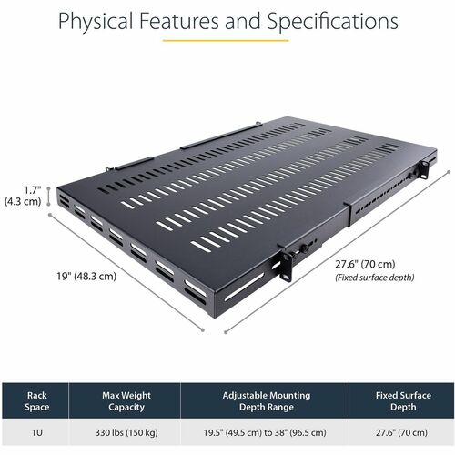 StarTech.com Support de montage 1U à 4 montants, 49,5 à 96 cm, profondeur de montage réglable, ventilé, R