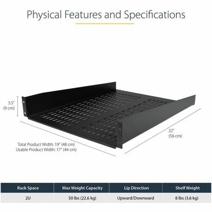 Étagère ventilée pour montage en rack StarTech.com 2U 22 pouces - Fixe 22 pouces de profondeur anti