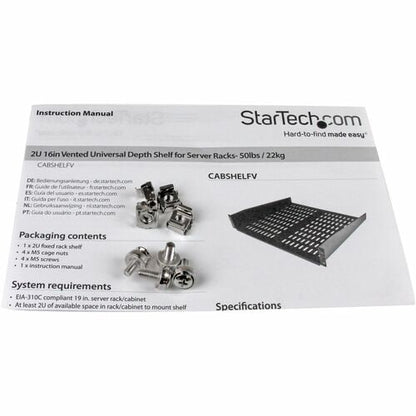 Étagère cantilever universelle ventilée 2U 40 cm StarTech.com pour montage en rack - Fi