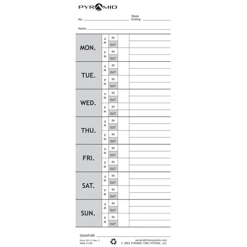 Carte de pointage pyramidale pour modèles 1000 et 2000 - Feuille de 8,9 cm x 22,9 cm