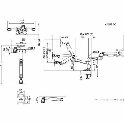 Support de moniteur articulé à double ressort Amer Mounts (Clam