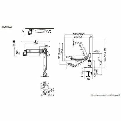 Bras articulé pour moniteur Amer Mounts (base de serrage)