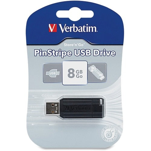 8GB PINSTRIPE USB FLASH DRIVE BLACK NR MULTI 10