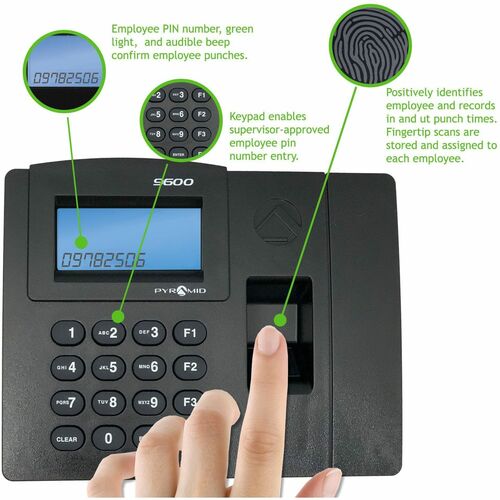 Pyramid TimeTrax Elite Biometric Time Clock Terminal - Biometric, Upgradeable To