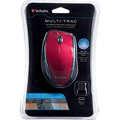 Souris sans fil Verbatim Multi-Trac à LED bleue pour ordinateur portable - Rouge