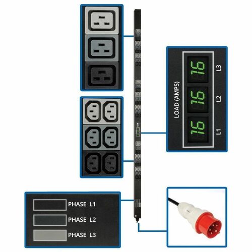 Unité de distribution d'alimentation Tripp Lite par Eaton PDU3XMV6G20 45 prises 11,5 kVA avec compteur - CEI 6