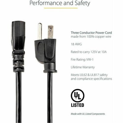 StarTech.com 10ft (3m) Computer Power Cord