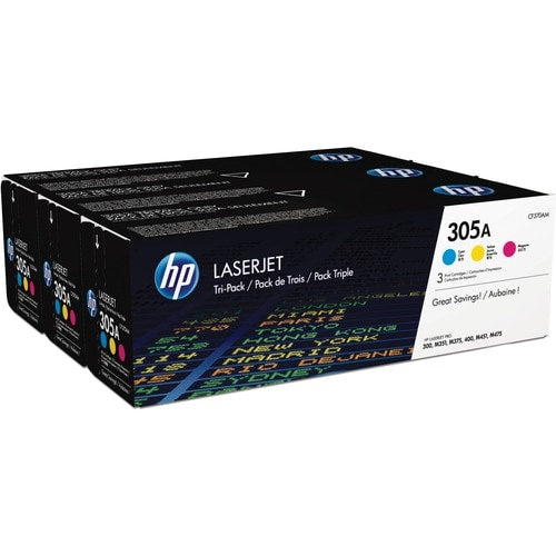 Lot de 3 cartouches de toner laser 305A cyan/magenta/jaune
