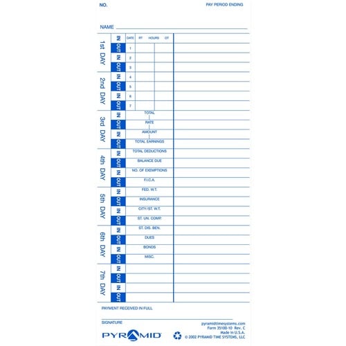 Pyramid Time Cards (100pk) English/French - 110 lb (49895.16 g) - 4\" (10.2 cm)
