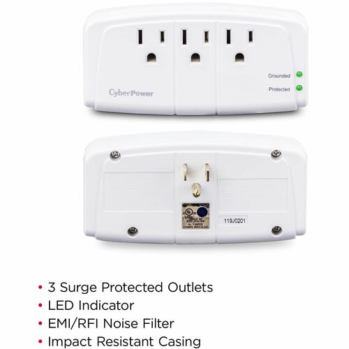 Cyber Power CyberPower CSB300W Essential 3-Outlets Surge Suppressor Wall Tap Plug
