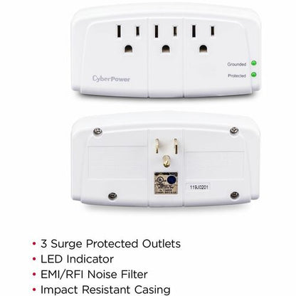 Cyber Power CyberPower CSB300W Essential 3-Outlets Surge Suppressor Wall Tap Plug