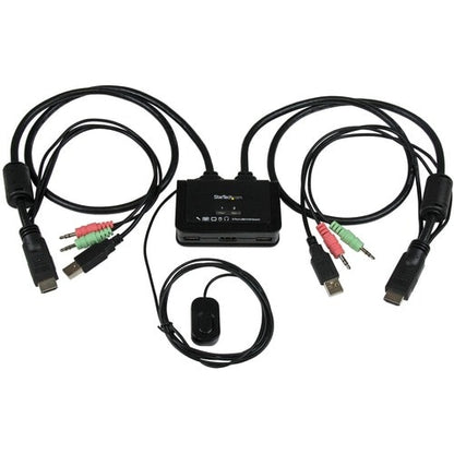 CONMUTADOR KVM CON CABLE HDMI USB DE 2 PUERTOS CON INTERRUPTOR REMOTO DE AUDIO ALIMENTADO POR USB
