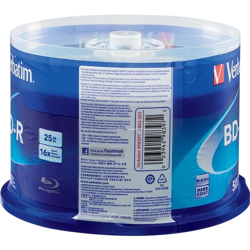 Verbatim BD-R 25 Go 6X avec surface de marque - Broche de 50 paquets -