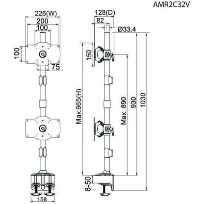 Support de fixation vertical pour deux écrans Amer Mounts max.