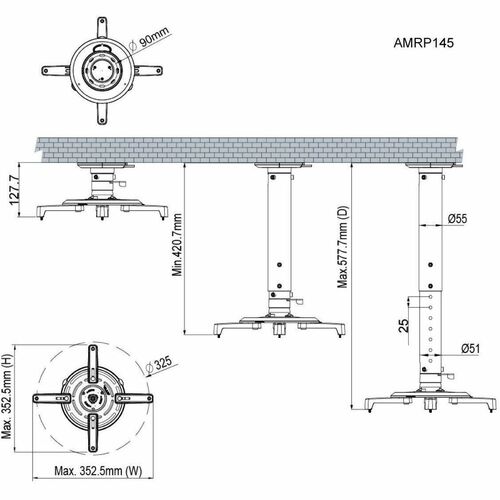 Support de plafond Amer Mounts pour projecteur – Noir, argent