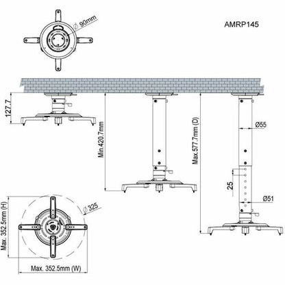 Support de plafond Amer Mounts pour projecteur – Noir, argent