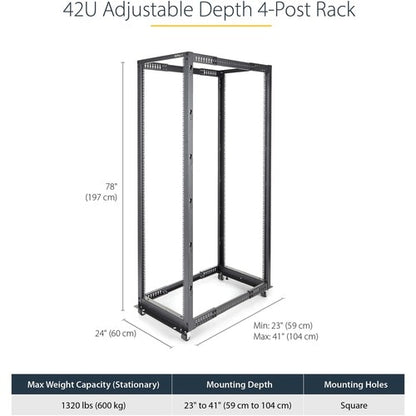 StarTech.com 4-Post 42U Mobile Open Frame Server Rack, 19" Network Rac