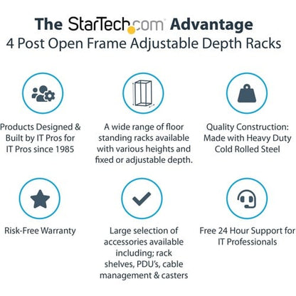 StarTech.com 4-Post 42U Mobile Open Frame Server Rack, 19" Network Rac