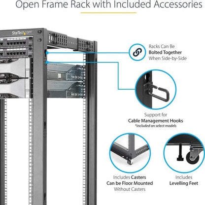 StarTech.com 4-Post 42U Mobile Open Frame Server Rack, 19" Network Rac