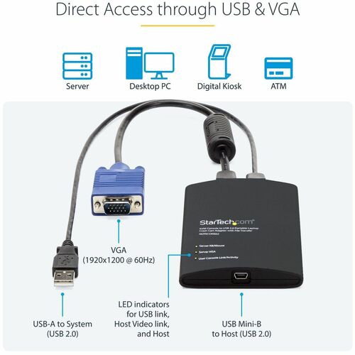 KVM CONSOLE TO LAPTOP USB 2.0 PORTABLE CRASH CART ADAPTER