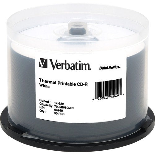 CD-R Verbatim 700 Mo 52X DataLifePlus blanc imprimable thermiquement