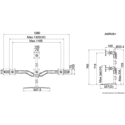 Support pour écran quadruple Amer Mounts. Un seul