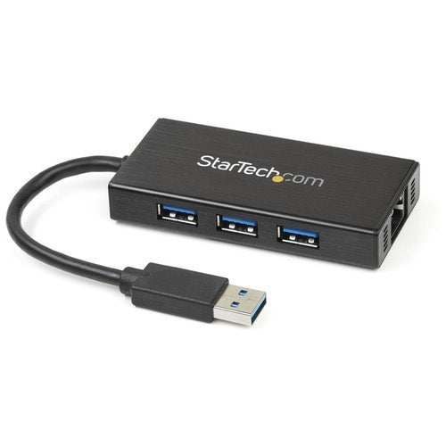HUB USB 3.0 DE 3 PUERTOS CON NIC GIGABIT ETHERNET DE ALUMINIO CON CABLE