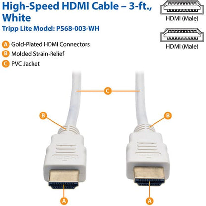 Tripp Lite 3ft High Speed HDMI Cable Digital Video with Audio 4K x 2K M/M White 3'