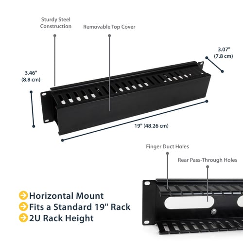 2U COVERED CABLE DUCT HORIZONTAL CABLE ORGANIZER