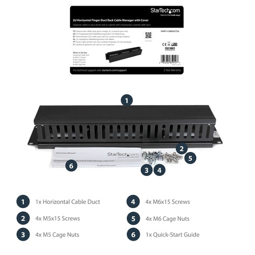2U COVERED CABLE DUCT HORIZONTAL CABLE ORGANIZER