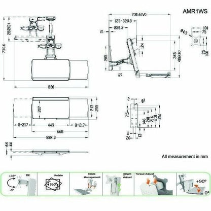 Estación de trabajo de montaje en pared de un solo brazo Amer Mounts (Dis