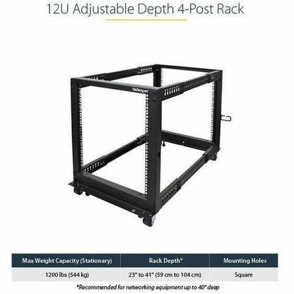 StarTech.com 4-Post 12U Mobile Open Frame Server Rack, 19" Network Rac