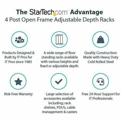 StarTech.com 4-Post 12U Mobile Open Frame Server Rack, 19" Network Rac