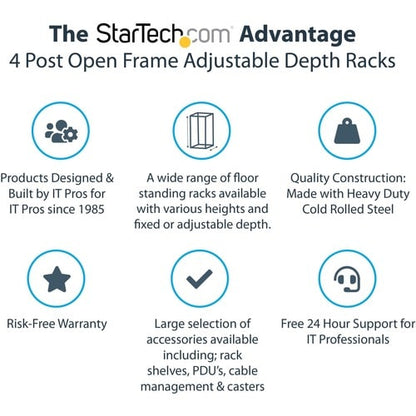 StarTech.com 4-Post 25U Mobile Open Frame Server Rack, 19in Network Ra