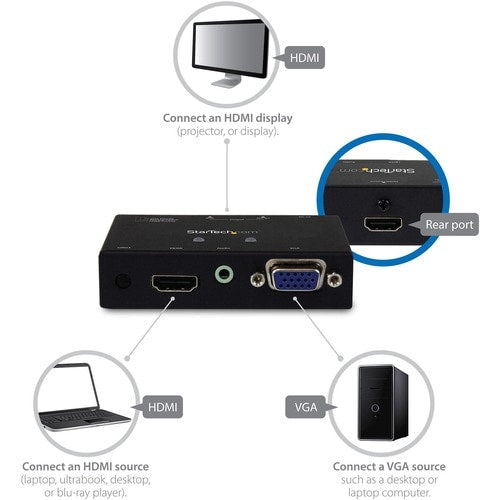 StarTech.com 2x1 HDMI + VGA to HDMI Converter Switch w/ Automatic and Priority Switching