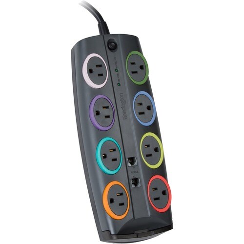Adaptador de ocho tomas de corriente codificado por colores Kensington SmartSockets Modelo Surge P