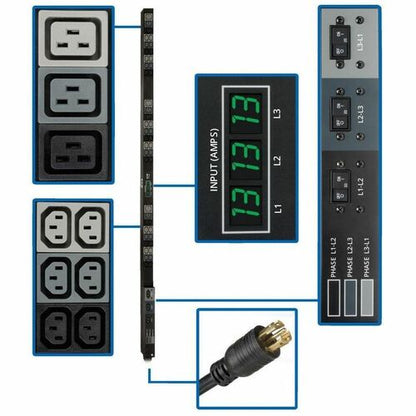 Unité de distribution d'alimentation triphasée Tripp Lite 208 V 8,6 kW avec compteur - L21-30P 36 C13 ; 9 C19 0URM TAA
