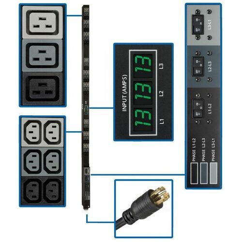 Unité de distribution d'alimentation triphasée Tripp Lite 208 V 8,6 kW avec compteur - L21-30P 36 C13 ; 9 C19 0URM TAA