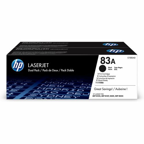 2 cartuchos de tóner originales LaserJet 83A negros
