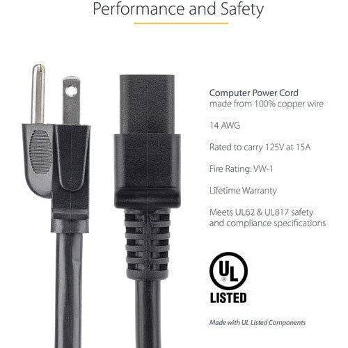 StarTech.com 10ft (3m) Heavy Duty Power Cord