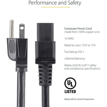 StarTech.com 10ft (3m) Heavy Duty Power Cord