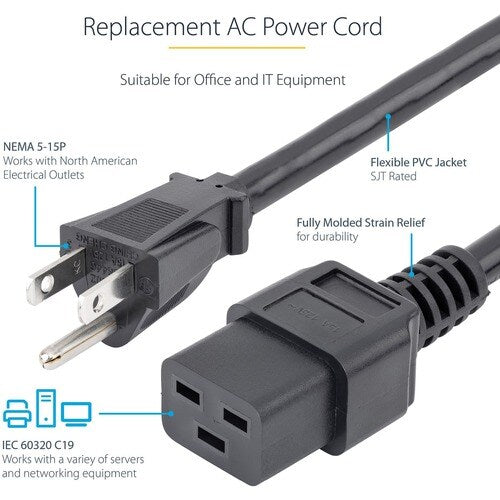 StarTech.com 10ft (3m) Heavy Duty Power Cord