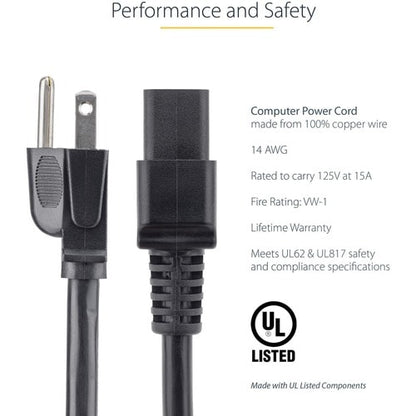 StarTech.com 6ft (1.8m) Heavy Duty Power Cord